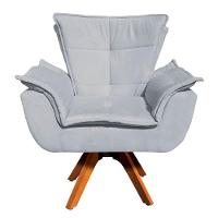 Kit 02 Poltronas Giratória Opala Suede Cinza Base Madeira - 3