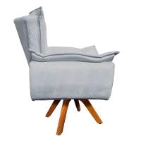 Kit 02 Poltronas Giratória Opala Suede Cinza Base Madeira - 4
