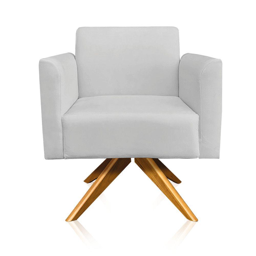 Kit 02 Poltronas Giratória Marisa Suede Cinza Base Madeira - 2