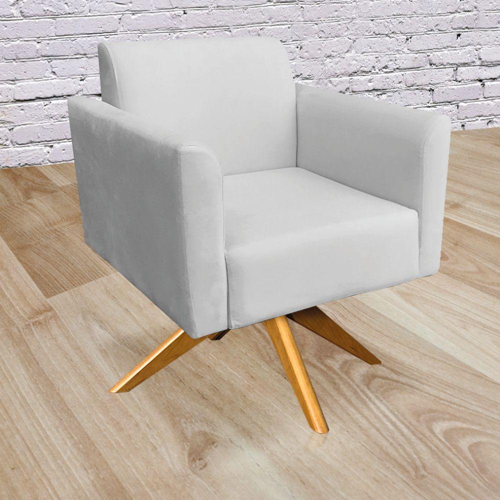 Kit 02 Poltronas Giratória Marisa Suede Cinza Base Madeira - 4