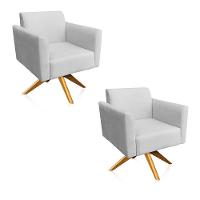 Kit 02 Poltronas Giratória Marisa Suede Cinza Base Madeira - 1