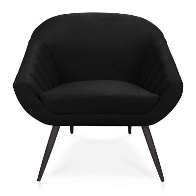 Poltrona Giovana Suede Preto Pés Palito De Ferro