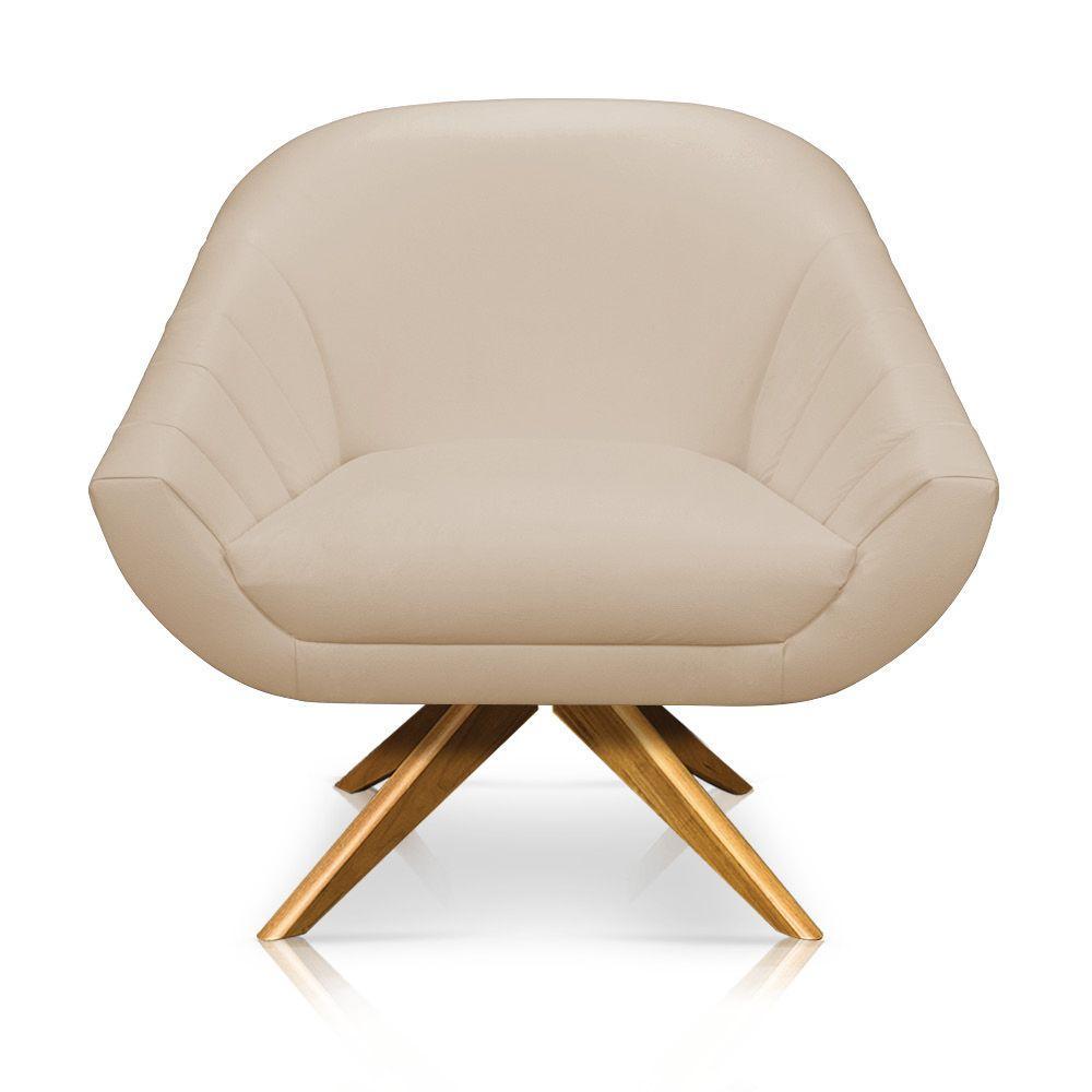 Poltrona Giratória Giovana Corino Bege Base Madeira Ma30 - 1