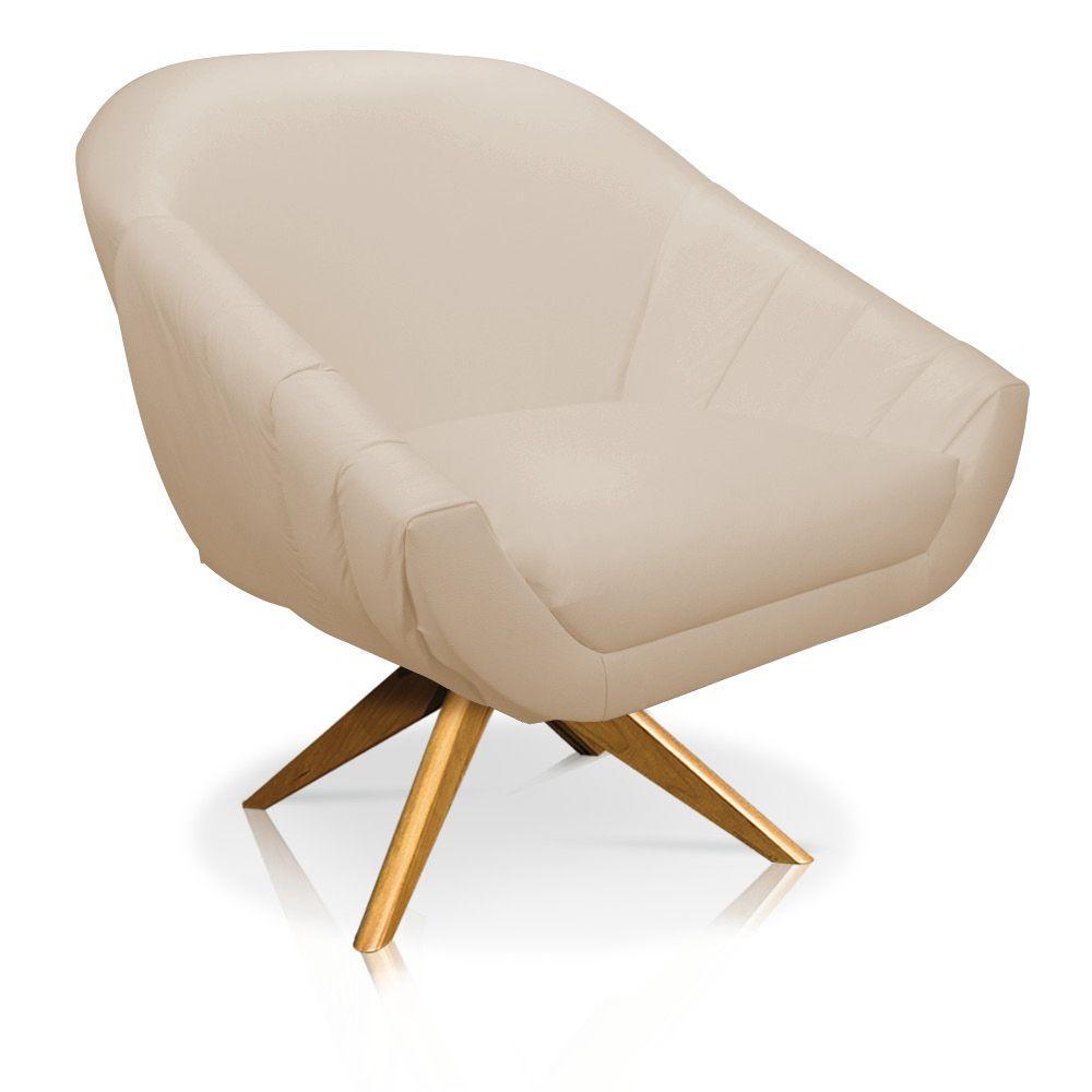 Poltrona Giratória Giovana Corino Bege Base Madeira Ma30 - 2