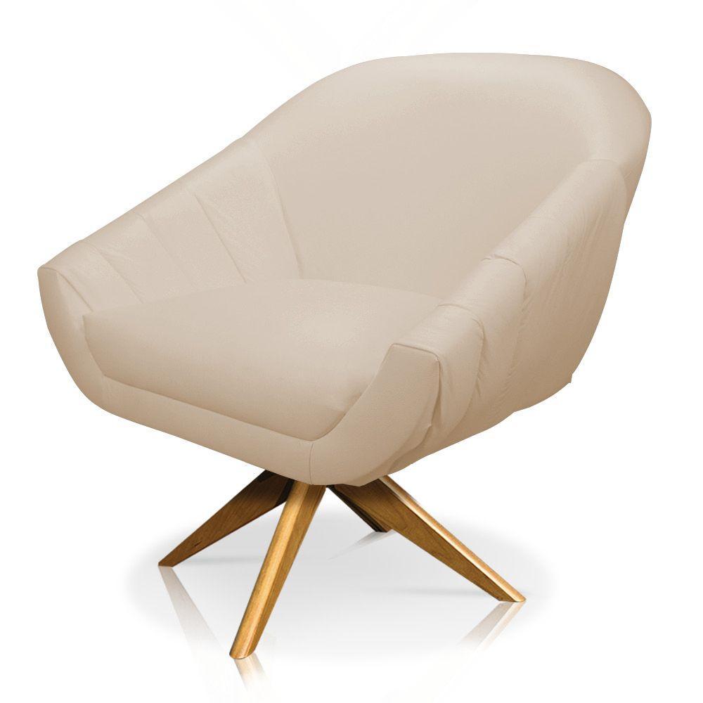 Poltrona Giratória Giovana Corino Bege Base Madeira Ma30 - 4