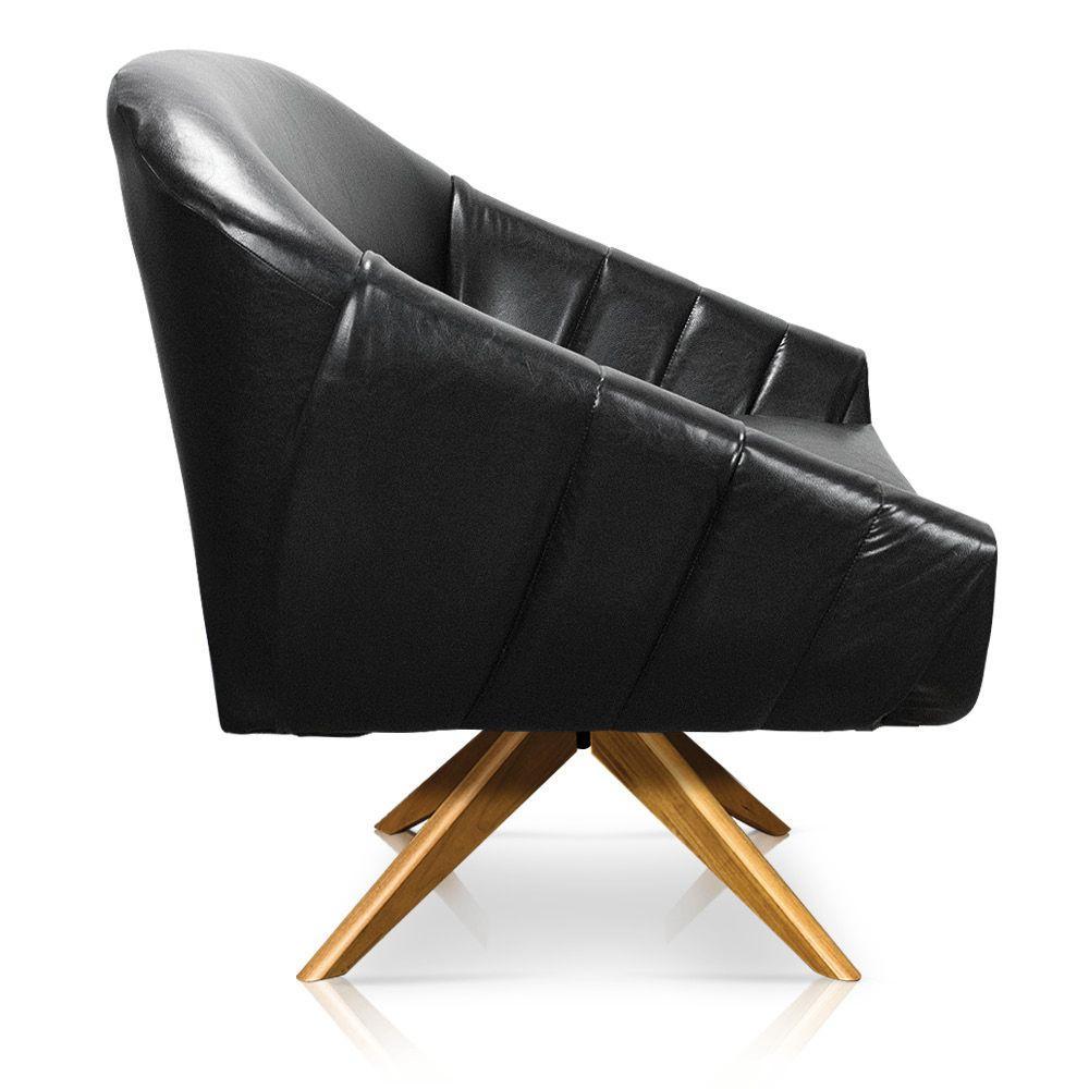 Poltrona Giratória Giovana Corano Preto Base Base Madeira - 4