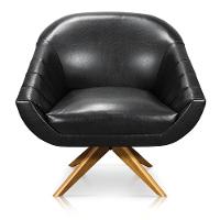 Poltrona Giratória Giovana Corano Preto Base Base Madeira - 1