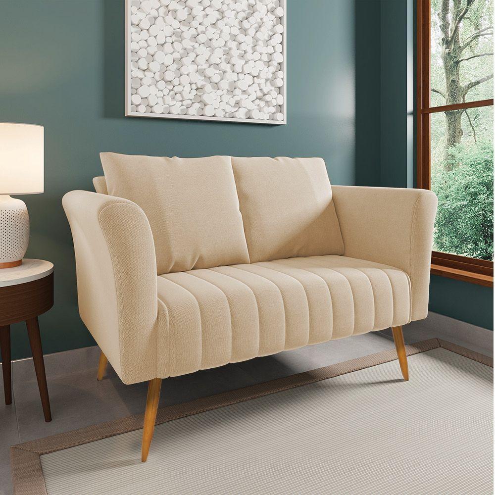 Kit 01 Namoradeira 02 Lugares E 02 Poltronas Marilia Linho Pés Palito Castanho - D'rossi Cor A19 Grosso Bege - 8