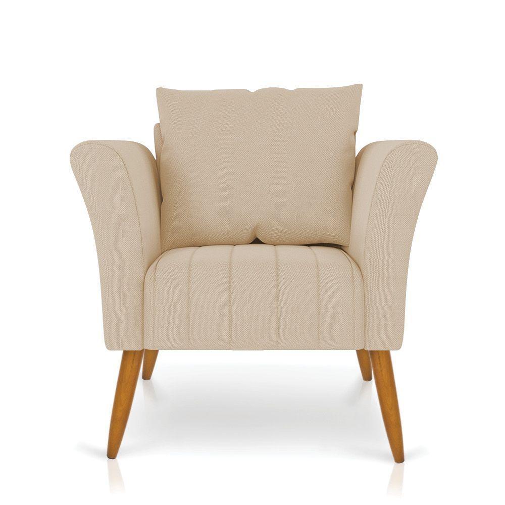 Kit 02 Poltronas Marilia Linho Pés Palito Castanho - D'rossi Cor A19 Grosso Bege - 6