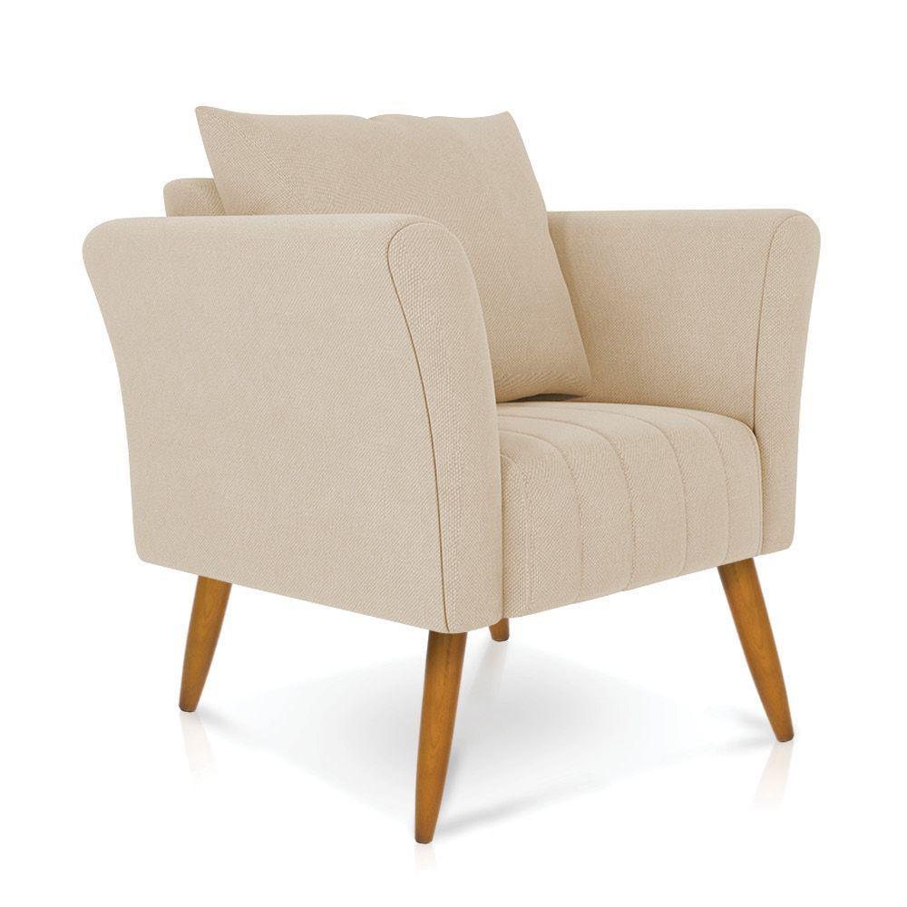 Kit 02 Poltronas Marilia Linho Pés Palito Castanho - D'rossi Cor A19 Grosso Bege - 7