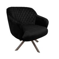 Poltrona Kitana Pés Champagne Giratório Veludo Preto - 1