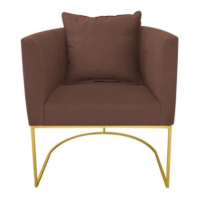 Poltrona Paola Suede Marrom Base Metálica Dourado