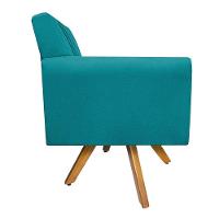 Poltrona Laura Base Giratória de Madeira Suede Azul Turquesa - 3