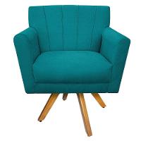 Poltrona Laura Base Giratória de Madeira Suede Azul Turquesa - 4