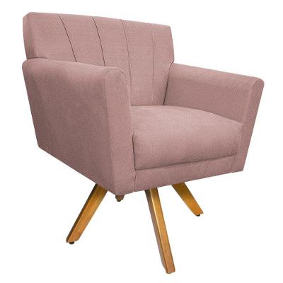 Poltrona Laura Base Giratória de Madeira Suede Rosê