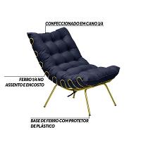 Poltrona Sala de estar Base de Ferro Dourada Veludo Azul - 3