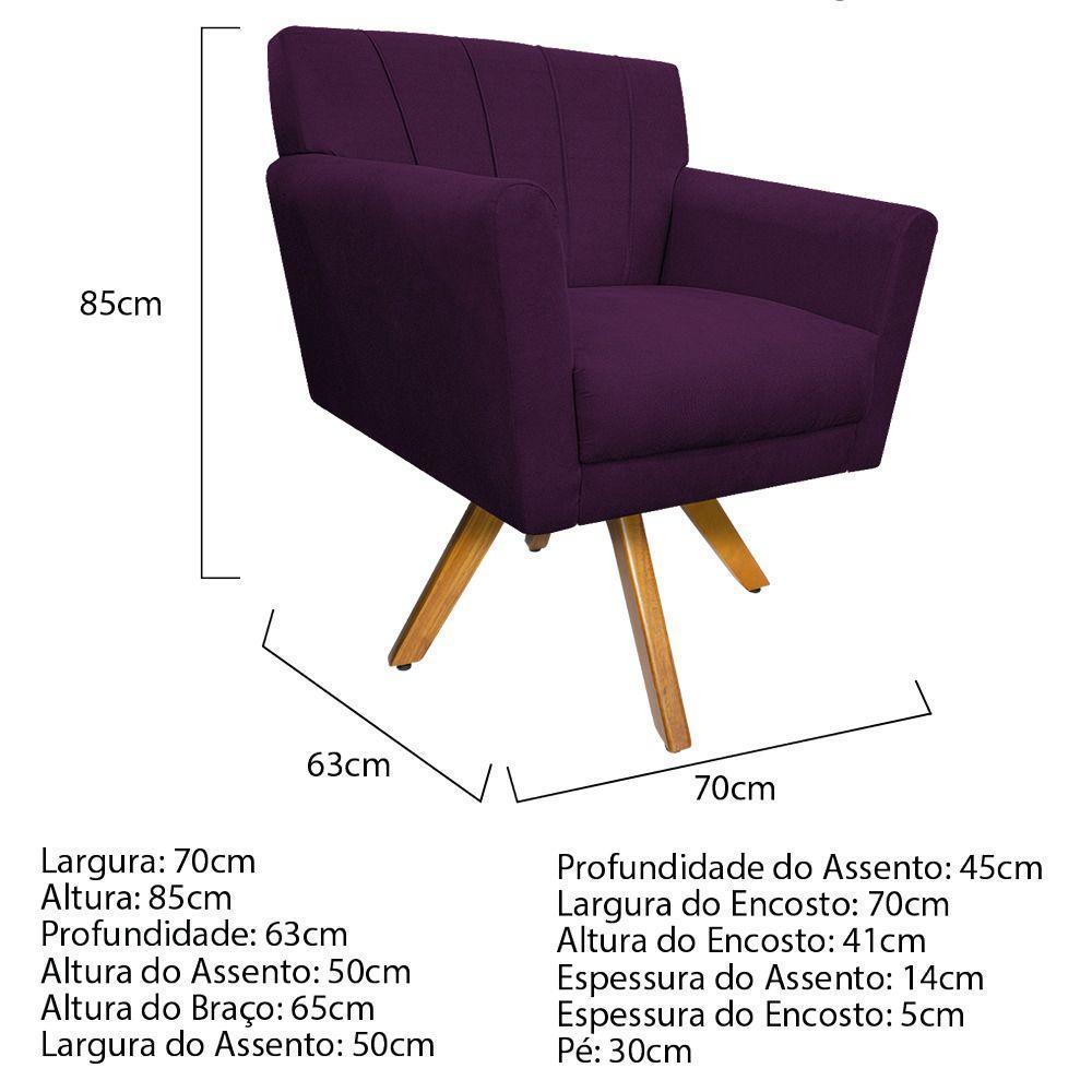 Poltrona Laura Base Giratória Madeira Suede Roxo Doce Sonho - 2