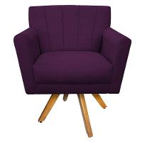 Poltrona Laura Base Giratória Madeira Suede Roxo Doce Sonho