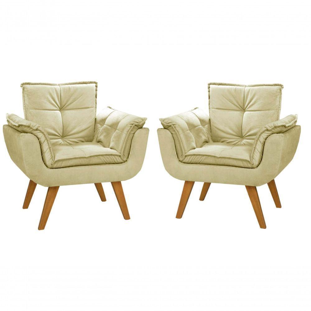 Kit 02 Poltronas Decorativas Opala Suede Bege - 2