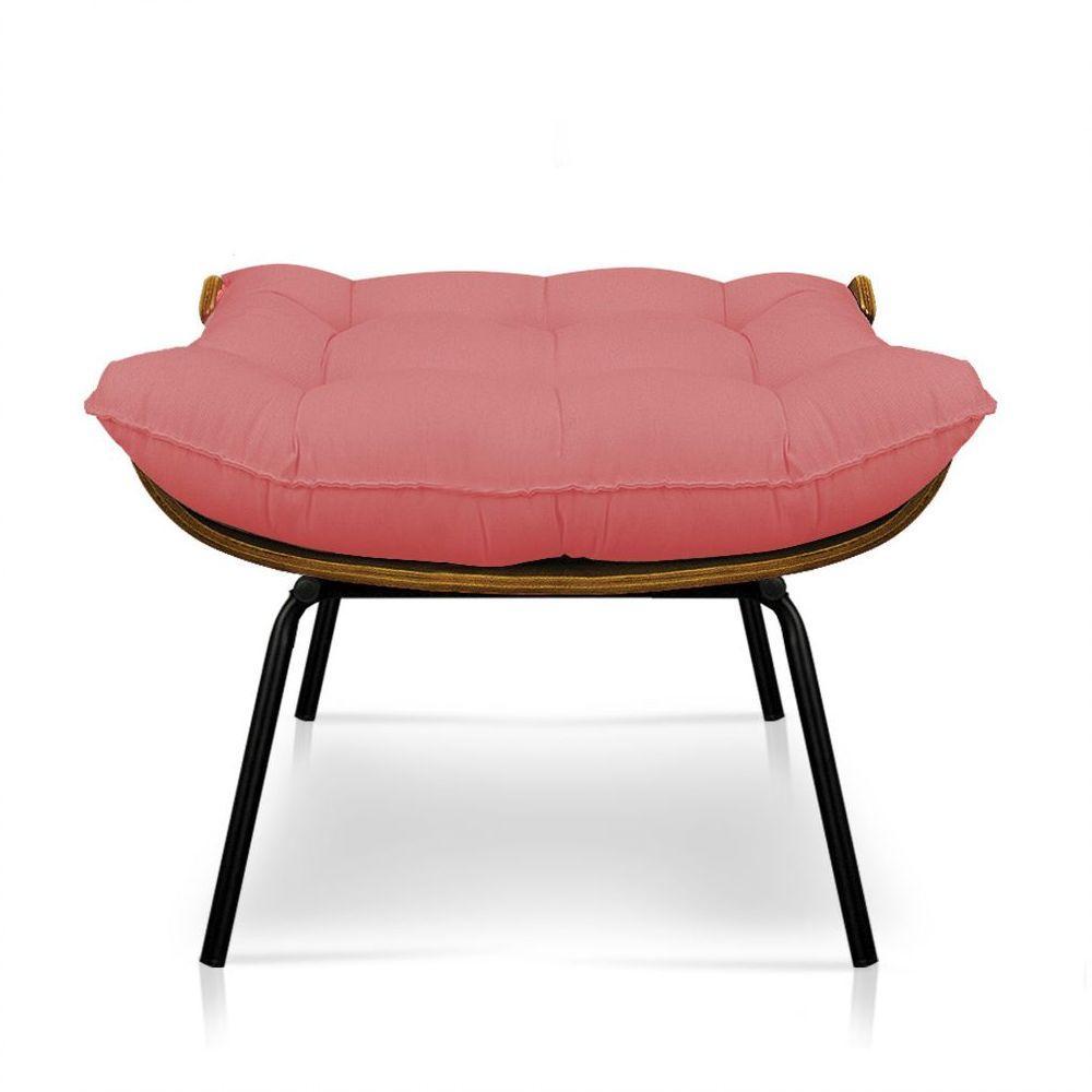 Kit 01 Poltrona E 01 Puff Costela Linho Whiski Rose A106 Base De Metal - D'Rossi - 6