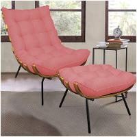 Kit 01 Poltrona E 01 Puff Costela Linho Whiski Rose A106 Base De Metal - D'Rossi