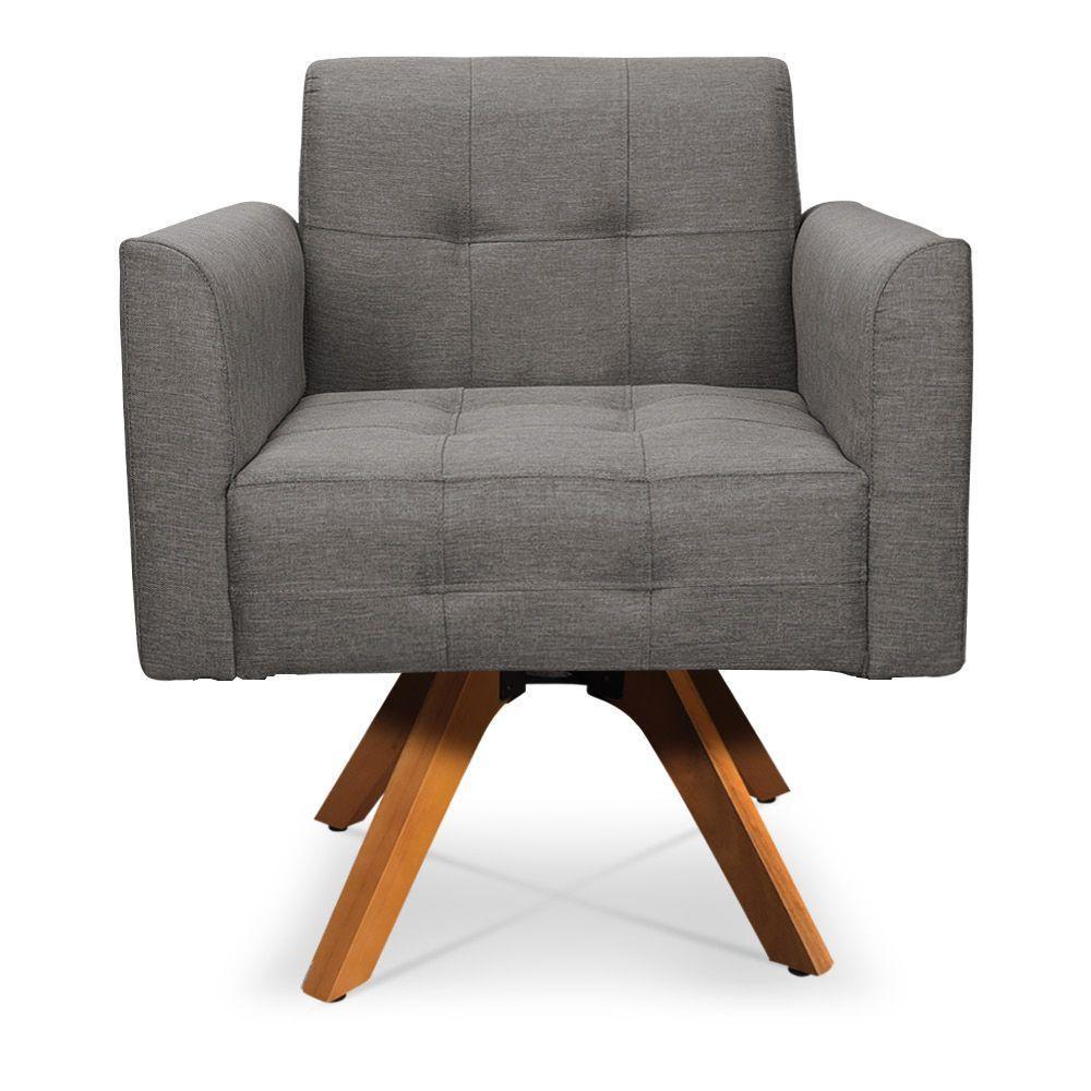 Poltrona Giratória Elisa Linho Grafite A26 Base Madeira Mm30 - 1