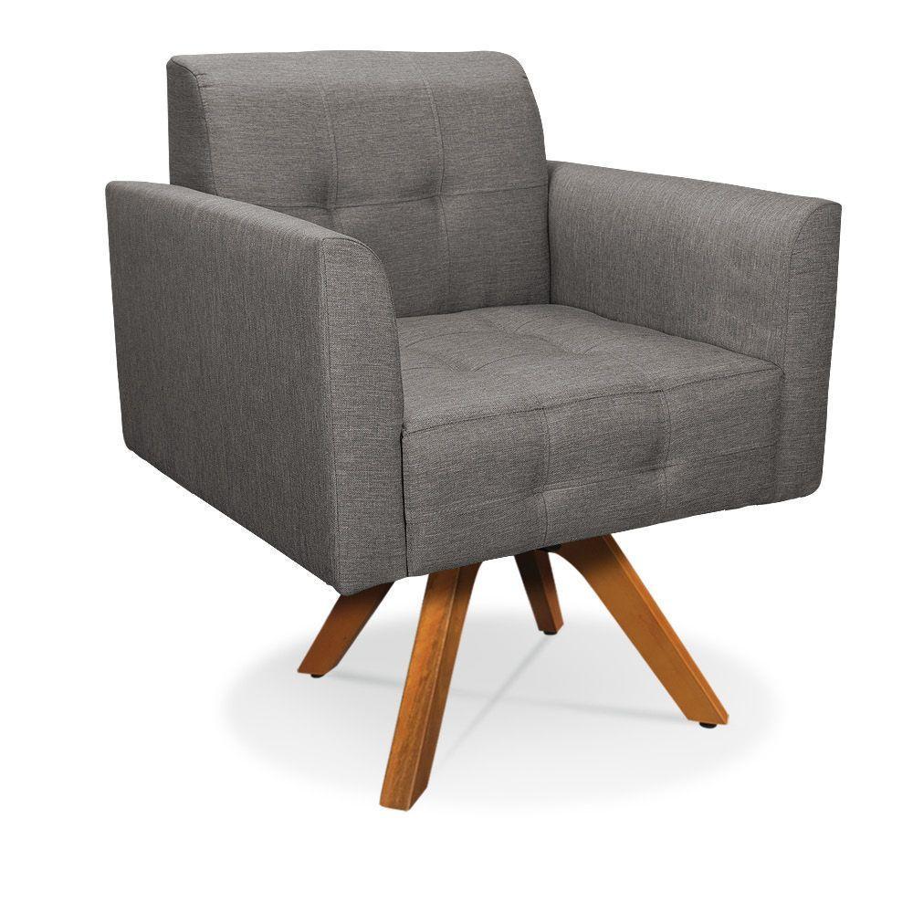 Poltrona Giratória Elisa Linho Grafite A26 Base Madeira Mm30 - 4