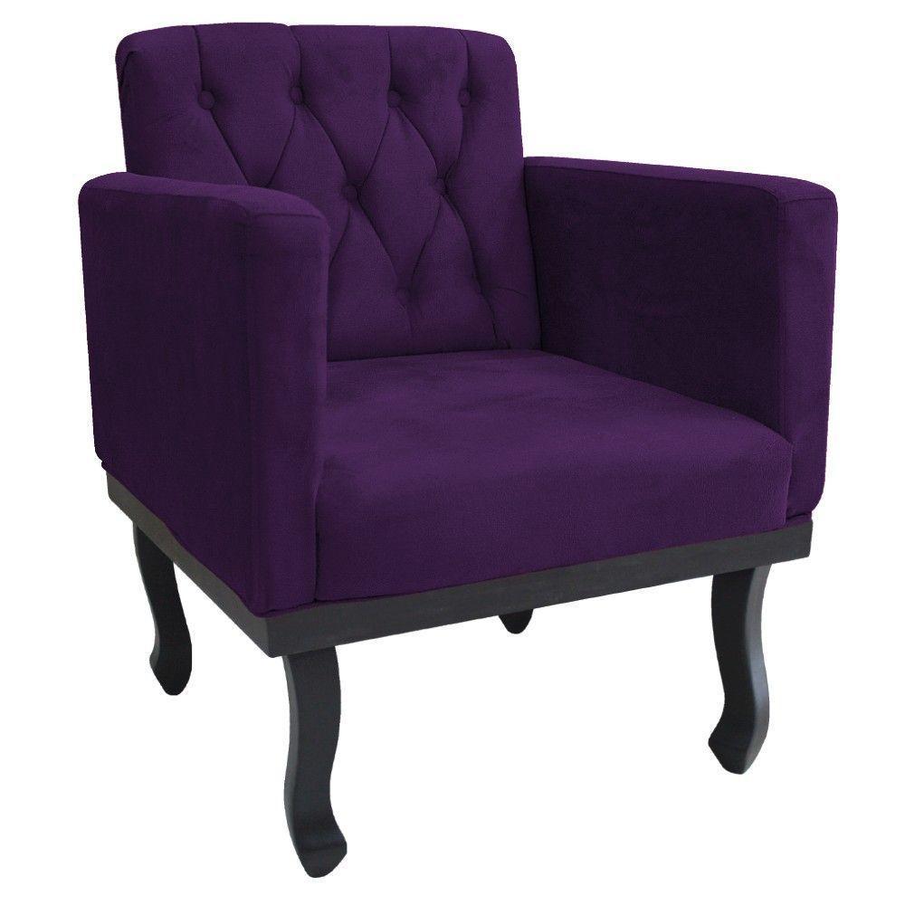 Kit 02 Poltronas Classic Pés Luís Xv Suede Roxo - 5