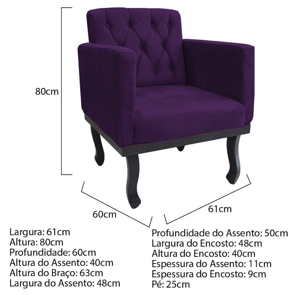 Kit 02 Poltronas Classic Pés Luís Xv Suede Roxo - 6