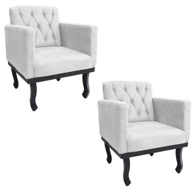 Kit 02 Poltronas Classic Pés Luís Xv Suede Branco