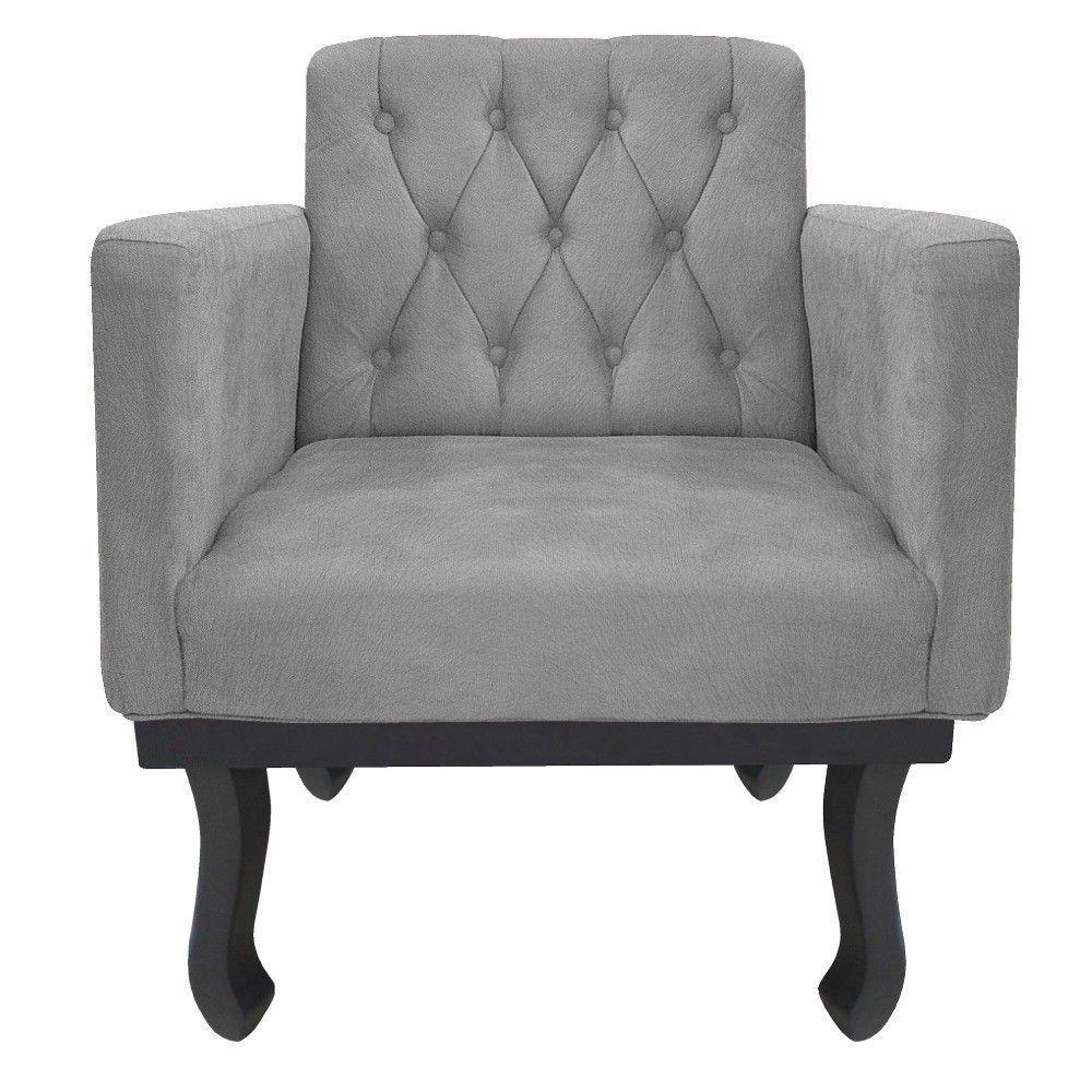 Kit 02 Poltronas Classic Pés Luís Xv Suede Cinza - 6