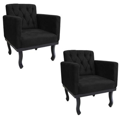 Kit 02 Poltronas Classic Pés Luís Xv Suede Preto