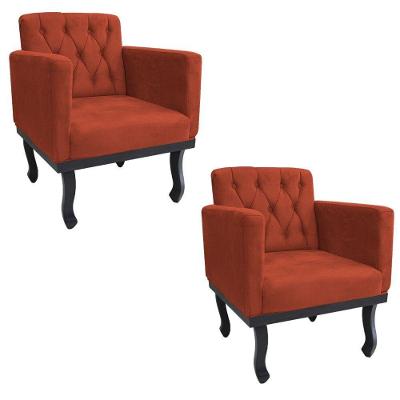 Kit 02 Poltronas Classic Pés Luís Xv Suede Terracota
