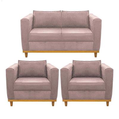 Kit Sofá 2 Lugares E 2 Poltronas Europa Linho Rosê