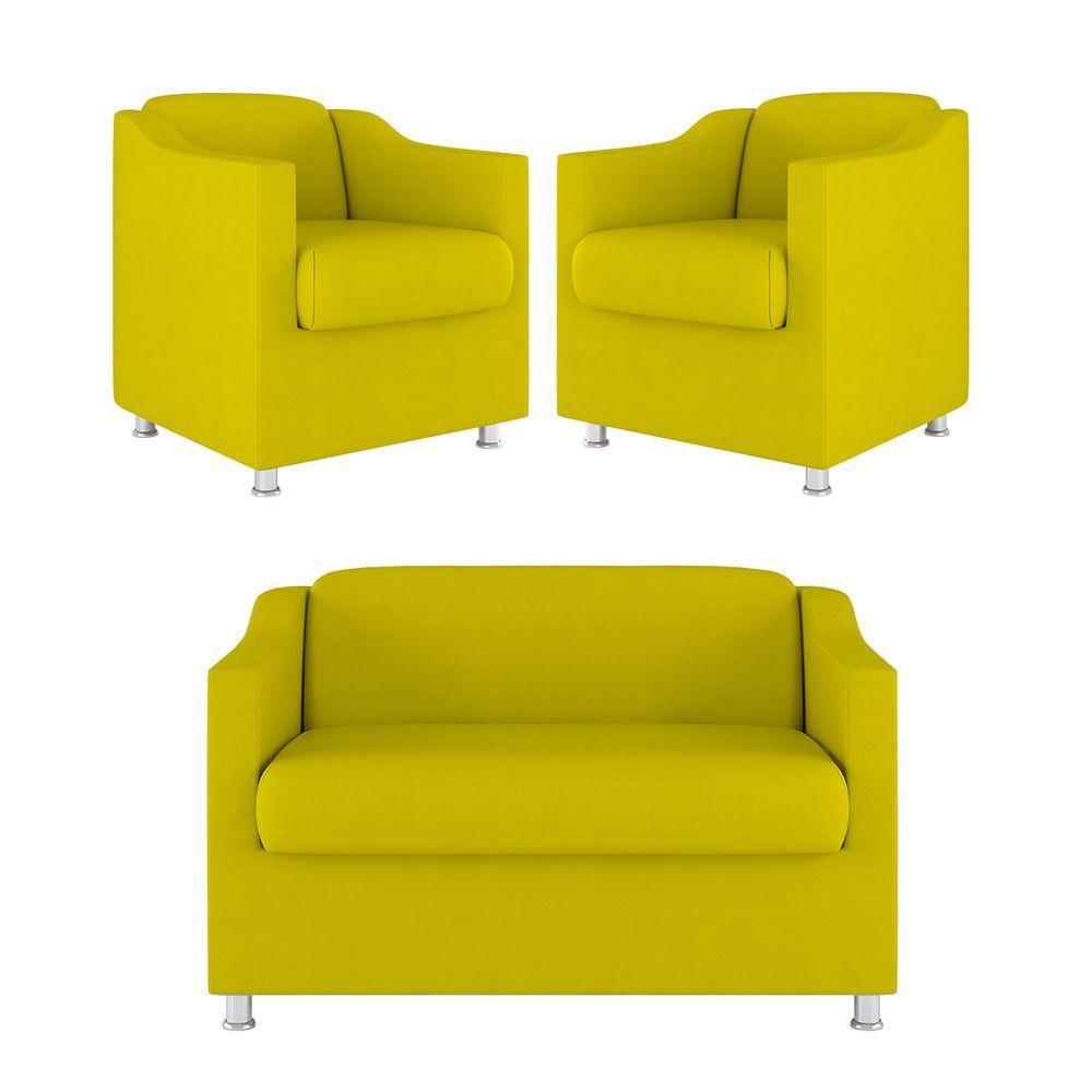 Kit 02 Poltrona Tilla Recepção + Namoradeira Sala Quarto amarelo - 1