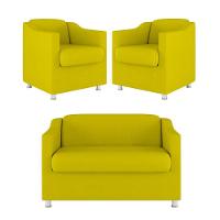 Kit 02 Poltrona Tilla Recepção + Namoradeira Sala Quarto amarelo - 1