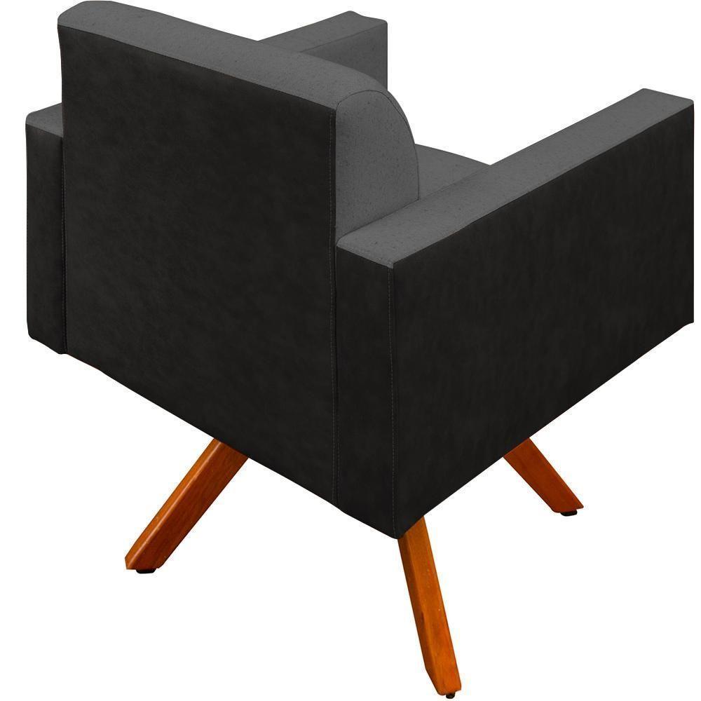 Poltrona Base Giratória Linho Chumbo Couríssimo Preto - 6