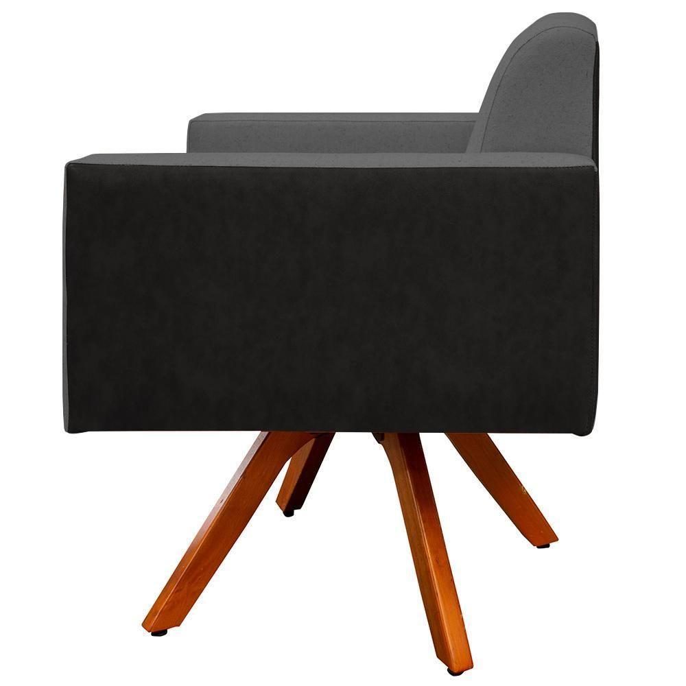 Poltrona Base Giratória Linho Chumbo Couríssimo Preto - 7