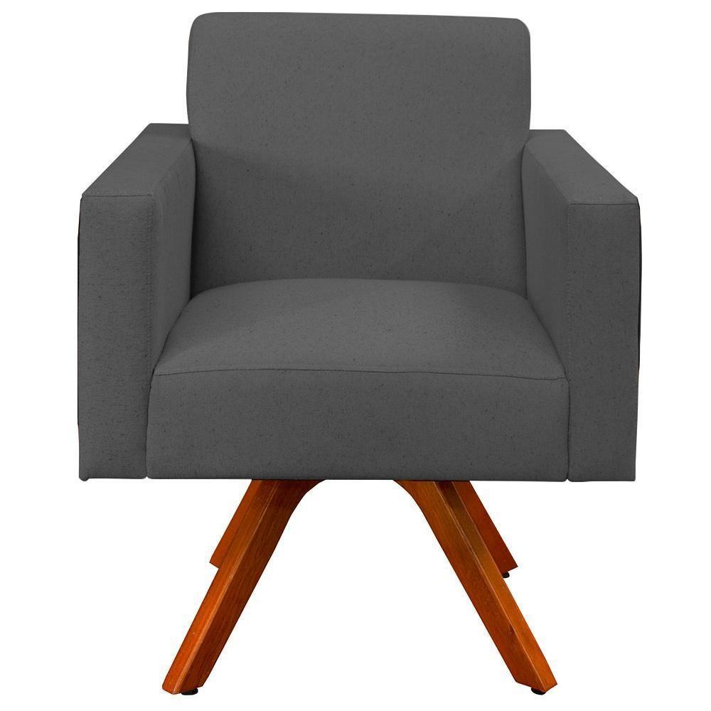 Poltrona Base Giratória Linho Chumbo Couríssimo Preto - 8