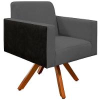 Poltrona Base Giratória Linho Chumbo Couríssimo Preto - 1