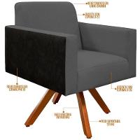 Poltrona Base Giratória Linho Chumbo Couríssimo Preto - 5