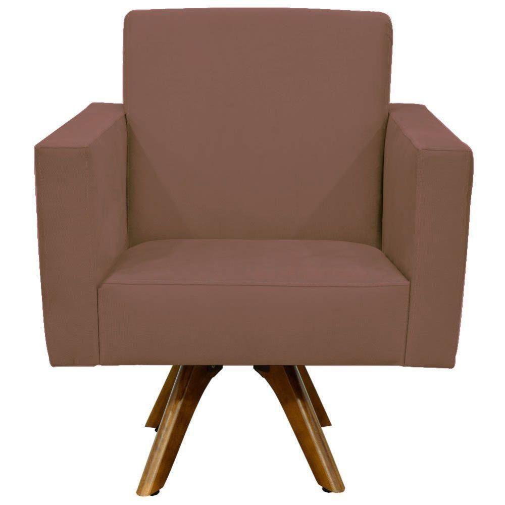 Kit 02 Poltronas Giratória Base De Madeira Suede Rosê - 2