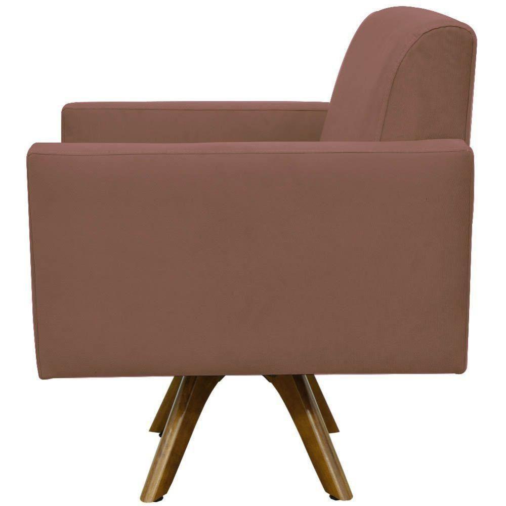 Kit 02 Poltronas Giratória Base De Madeira Suede Rosê - 3
