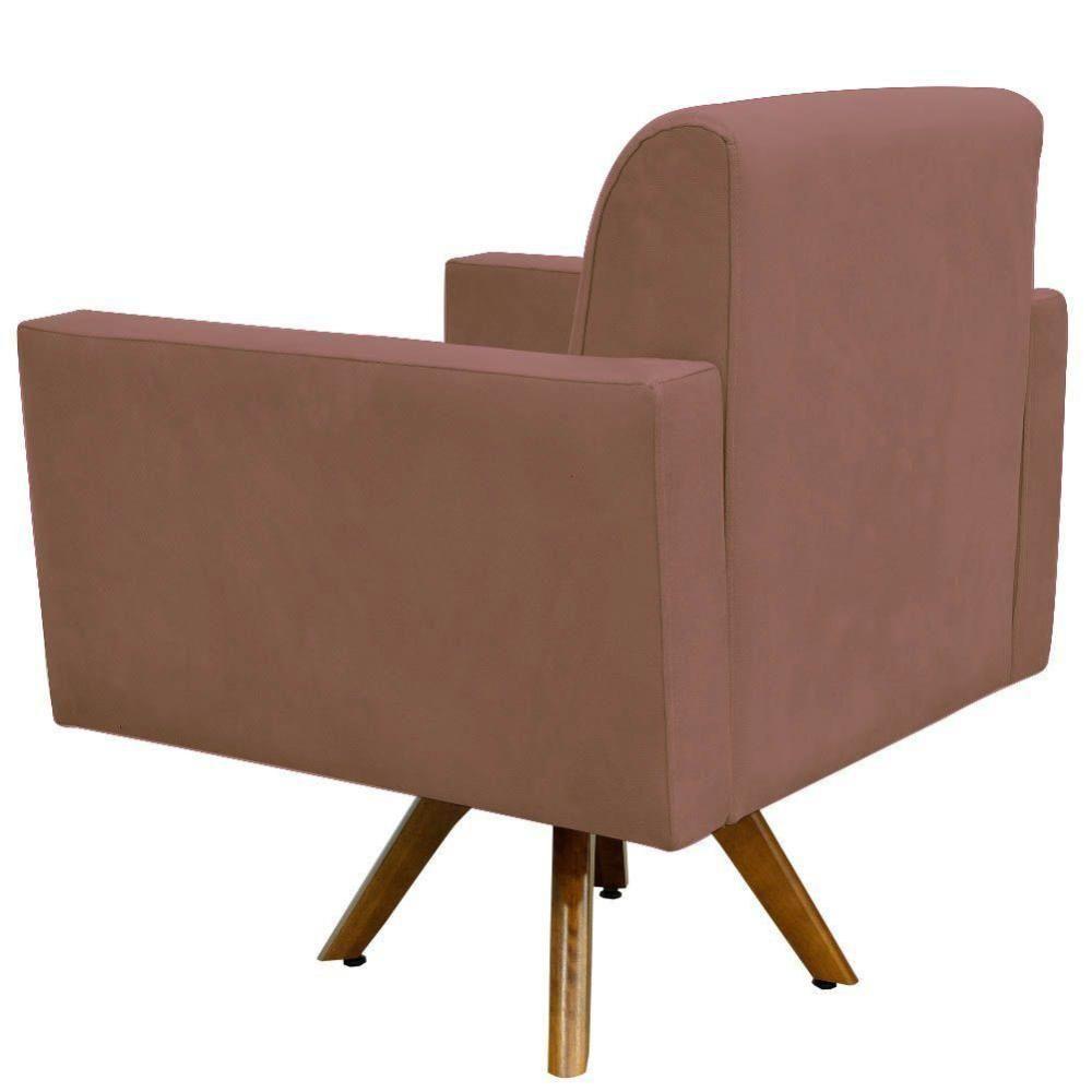 Kit 02 Poltronas Giratória Base De Madeira Suede Rosê - 4
