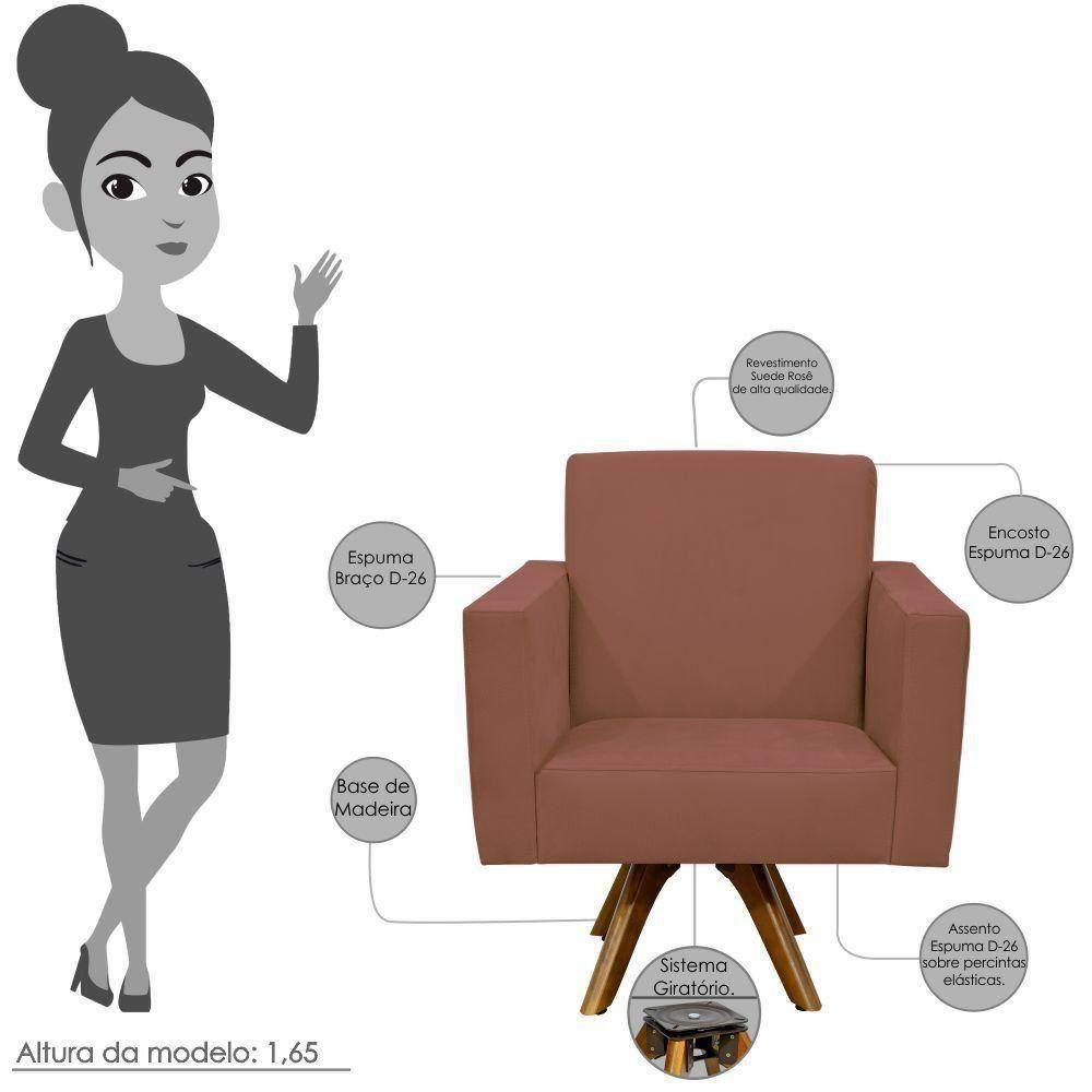 Kit 02 Poltronas Giratória Base De Madeira Suede Rosê - 7