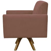 Kit 02 Poltronas Giratória Base De Madeira Suede Rosê - 3