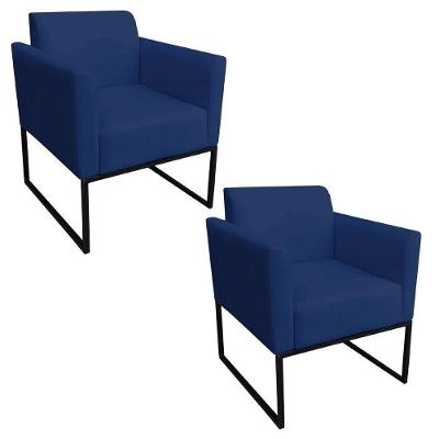 Kit 2 Poltronas Decorativas Base Industrial Preto Maressa S04 Suede Azul Marinho - Ibiza
