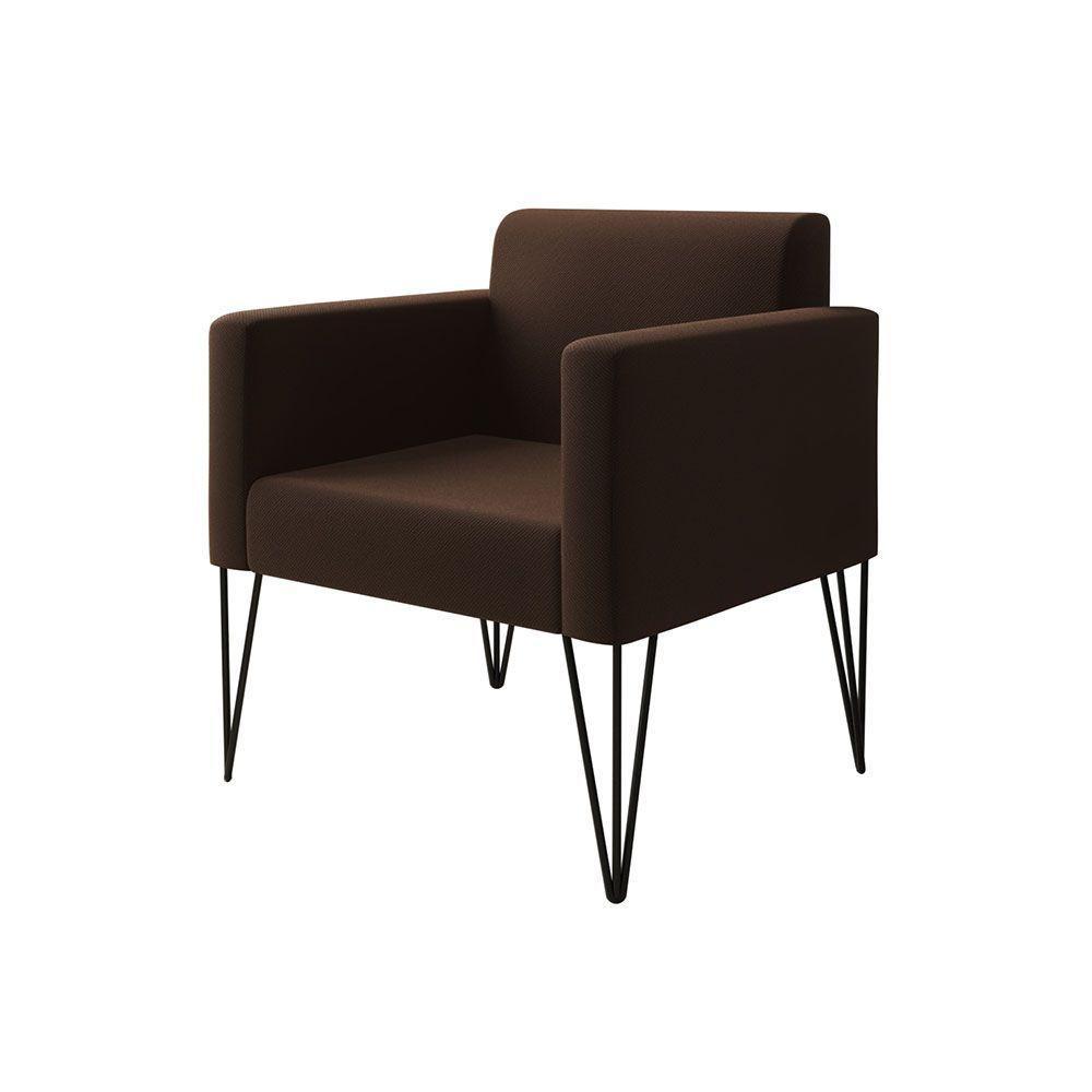 Poltrona Ideal Para Recepção Turim Pés Hairpin Preto Tecido Suede Marrom - Cor: Marrom - 3