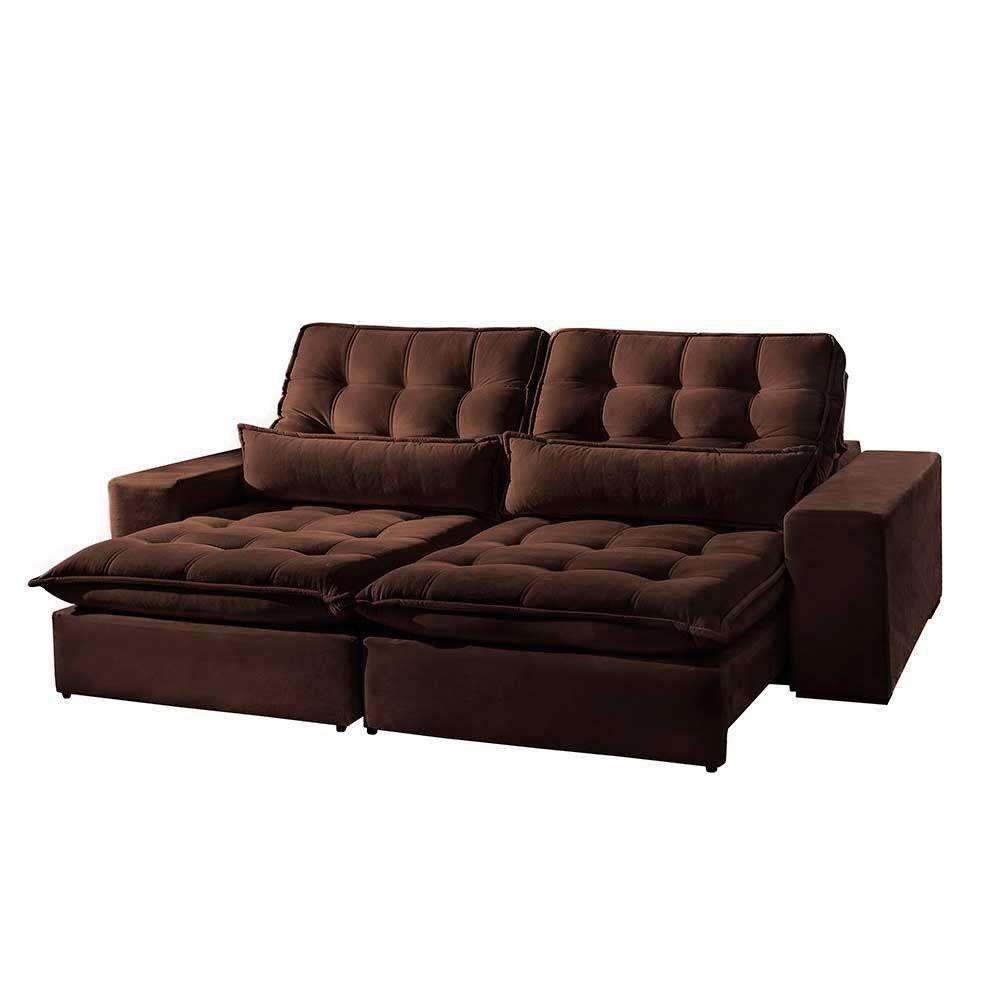 Sofá 4 Lugares Retrátil E Reclinável Bruna 2.50m Veludo Móveis Mix Marrom - 2