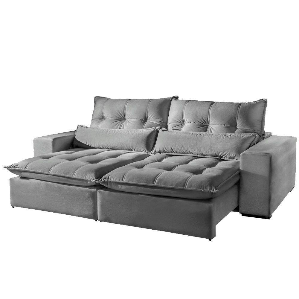 Sofá 5 Lugares Máximo Retrátil E Reclinável 2,90M Suede Cinza Claro Cinza Claro - 1
